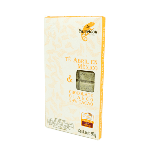 Barra de Chocolate Blanco 28% de Cacao con Té Abril en México, Tienda de Chocolates México, Le Caméléon