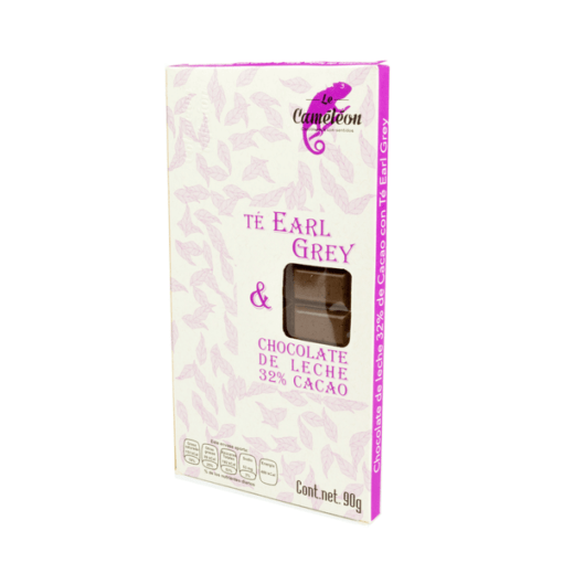 Barra de Chocolate de Leche 32% de Cacao, con Té Earl Grey, Tienda de Chocolates México Le Caméléon