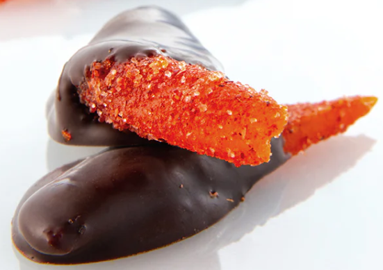 Mangos enchilados con chocolate semiamargo